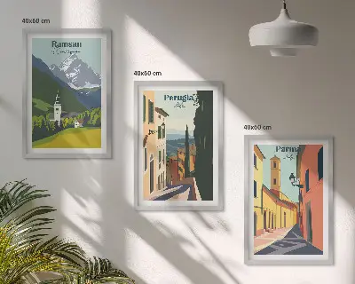 Set de 3 cuadros para salón con paisajes de montaña e Italia