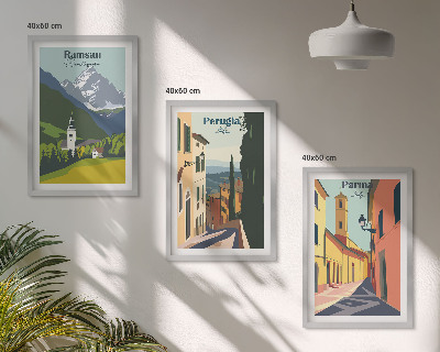 Set de 3 cuadros para salón Paisajes de montaña e Italia