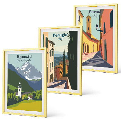 Set de 3 cuadros para salón Paisajes de montaña e Italia