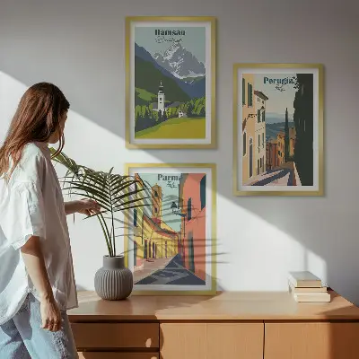 Set de 3 cuadros para salón con paisajes de montaña e Italia