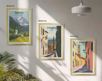 Set de 3 cuadros para salón con paisajes de montaña e Italia