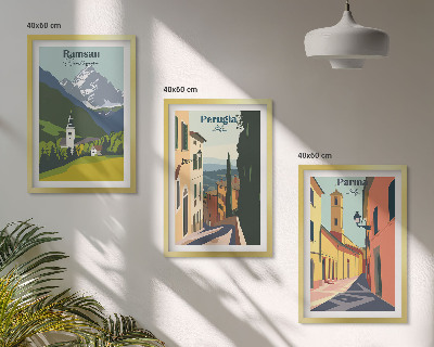 Set de 3 cuadros para salón Paisajes de montaña e Italia