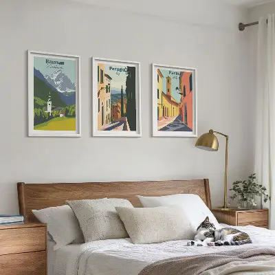 Set de 3 cuadros para salón con paisajes de montaña e Italia