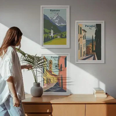 Set de 3 cuadros para salón con paisajes de montaña e Italia