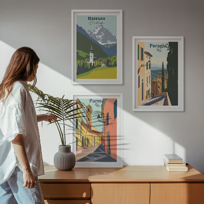 Set de 3 cuadros para salón Paisajes de montaña e Italia