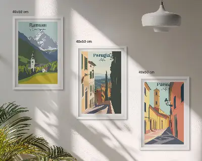 Set de 3 cuadros para salón con paisajes de montaña e Italia