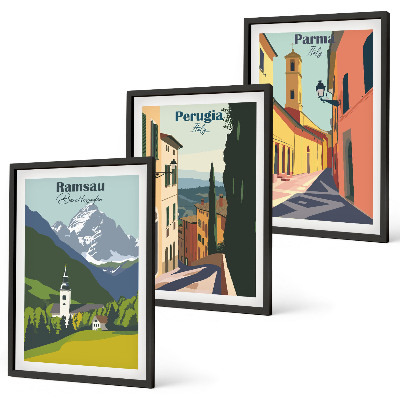 Set de 3 cuadros para salón Paisajes de montaña e Italia