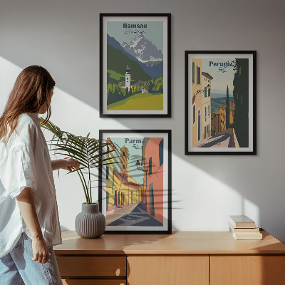 Set de 3 cuadros para salón Paisajes de montaña e Italia