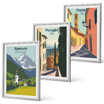 Set de 3 cuadros para salón Paisajes de montaña e Italia