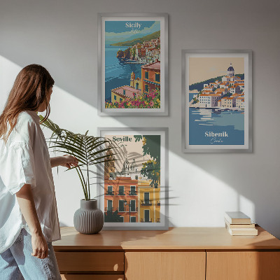 Juego de 3 cuadros Paisajes urbanos con edificios