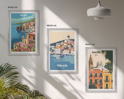 Juego de 3 cuadros Paisajes urbanos con edificios