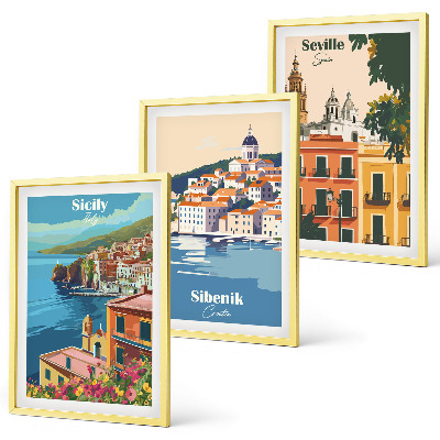 Juego de 3 cuadros Paisajes urbanos con edificios