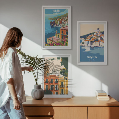 Juego de 3 cuadros Paisajes urbanos con edificios