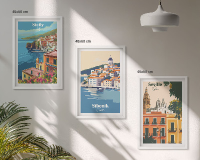 Juego de 3 cuadros Paisajes urbanos con edificios