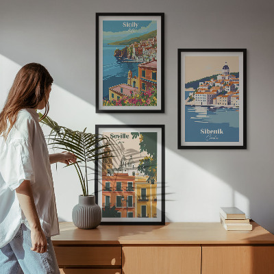 Juego de 3 cuadros Paisajes urbanos con edificios