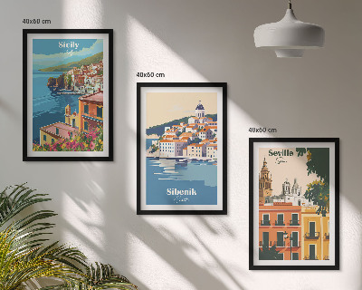 Juego de 3 cuadros Paisajes urbanos con edificios