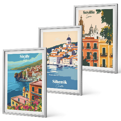 Juego de 3 cuadros Paisajes urbanos con edificios