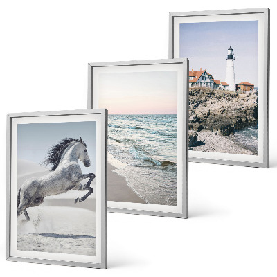 Set de 3 cuadros para salón Caballos playa faro olas