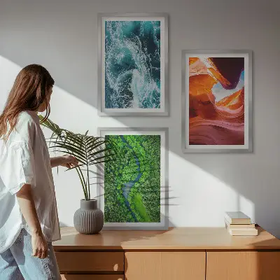 Juego de 3 cuadros paisaje de cañón con movimiento de agua en bosque verde