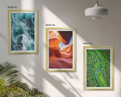 Juego de 3 cuadros paisaje de cañón con movimiento de agua en bosque verde
