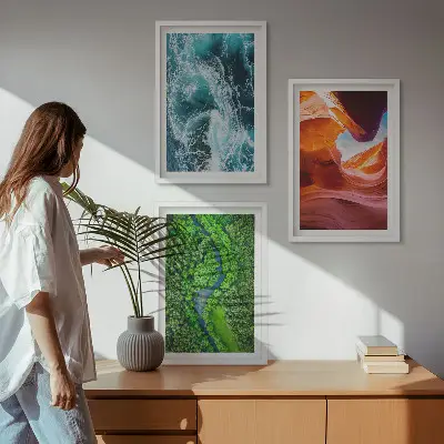 Juego de 3 cuadros paisaje de cañón con movimiento de agua en bosque verde