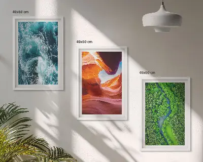 Juego de 3 cuadros paisaje de cañón con movimiento de agua en bosque verde
