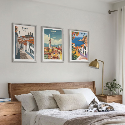 Set de 3 cuadros para salón Ilustraciones retro de ciudades del mundo