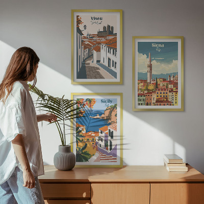 Set de 3 cuadros para salón Ilustraciones retro de ciudades del mundo