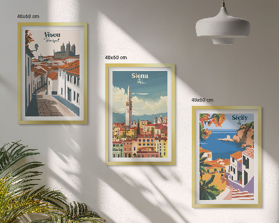Set de 3 cuadros para salón Ilustraciones retro de ciudades del mundo