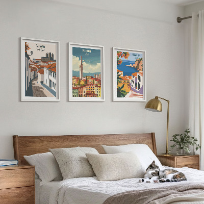 Set de 3 cuadros para salón Ilustraciones retro de ciudades del mundo
