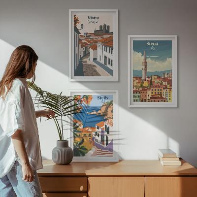 Set de 3 cuadros para salón Ilustraciones retro de ciudades del mundo