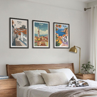 Set de 3 cuadros para salón Ilustraciones retro de ciudades del mundo