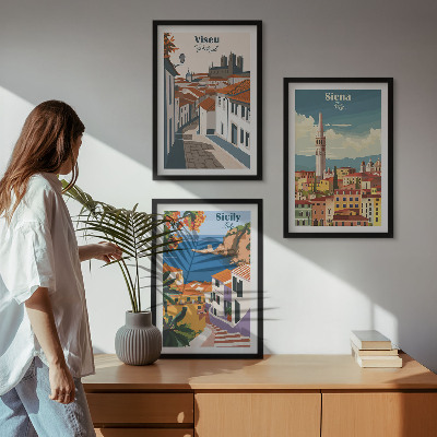 Set de 3 cuadros para salón Ilustraciones retro de ciudades del mundo