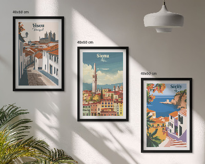 Set de 3 cuadros para salón Ilustraciones retro de ciudades del mundo