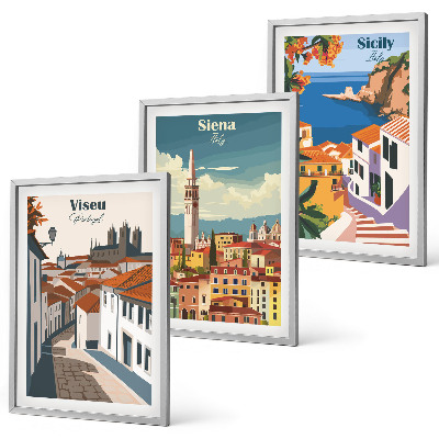Set de 3 cuadros para salón Ilustraciones retro de ciudades del mundo