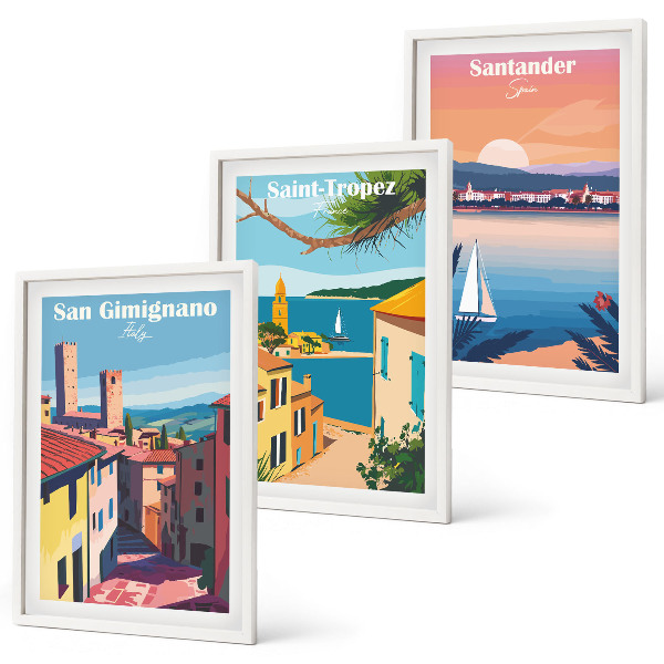 Juego de 3 cuadros Paisajes de pueblos italianos