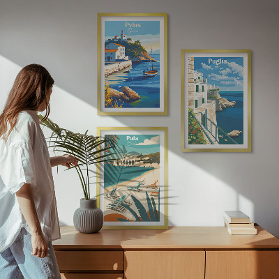 Set de 3 cuadros para salón Paisajes costeros del turismo