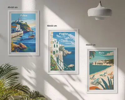 Set de 3 cuadros decorativos para salón con paisajes costeros