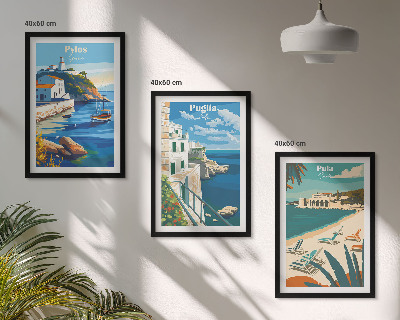 Set de 3 cuadros para salón Paisajes costeros del turismo