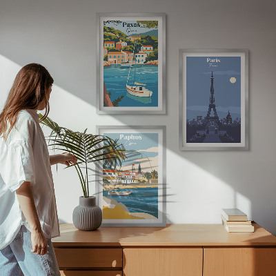Juego de 3 cuadros Ciudades costeras y arquitectura