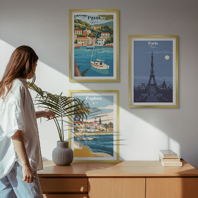 Juego de 3 cuadros Ciudades costeras y arquitectura