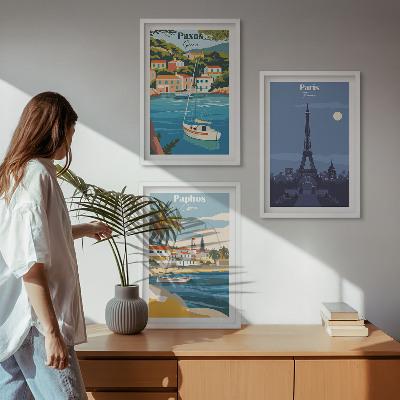 Juego de 3 cuadros Ciudades costeras y arquitectura
