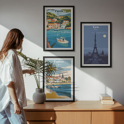 Juego de 3 cuadros Ciudades costeras y arquitectura