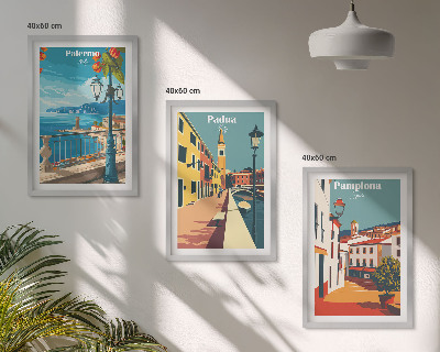 Set de 3 cuadros para salón Ilustraciones urbanas retro