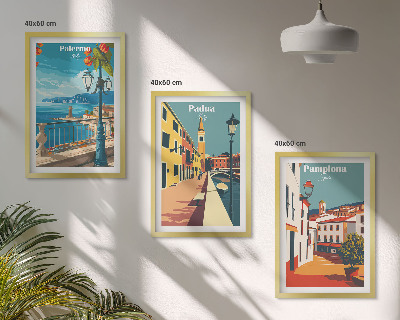 Set de 3 cuadros para salón Ilustraciones urbanas retro