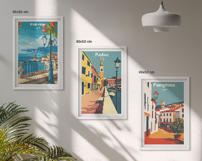 Set de 3 cuadros para salón Ilustraciones urbanas retro