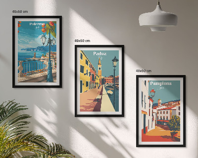 Set de 3 cuadros para salón Ilustraciones urbanas retro