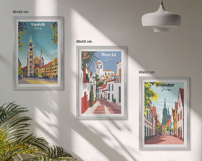 Juego de 3 cuadros Ciudades europeas en dibujos a color