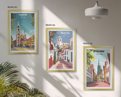 Juego de 3 cuadros Ciudades europeas en dibujos a color