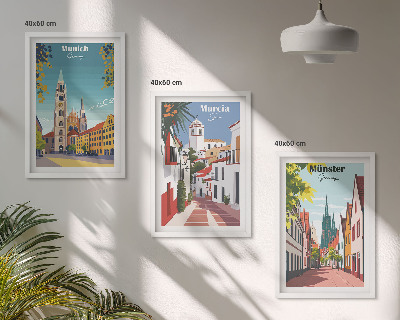 Juego de 3 cuadros Ciudades europeas en dibujos a color